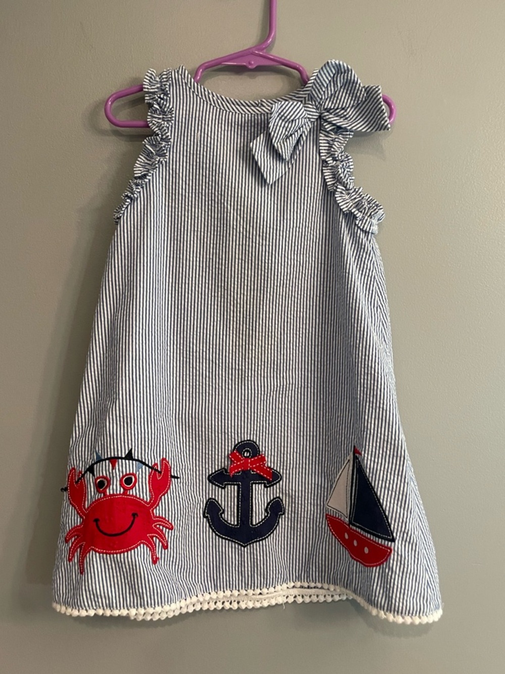Goodlad Nautical Navy & White Stripe Bow A-line Girls Dress with Appliqué